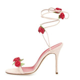 Flower Ankle Strap Thin High Heels Open Toe Shoes