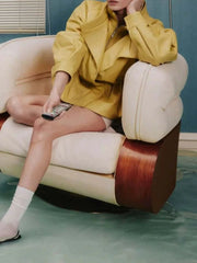 Yellow Stand Collar Drawstring Jacket