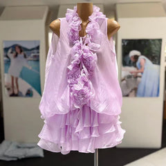 Ruffled Floral Embellished Mini Dress