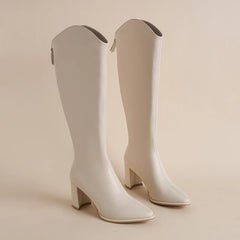 Women's Zipper Thick High Heels Knee High Boots