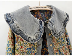 Women’s jacquard denim jacket with Peter Pan collar for spring.