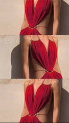 Halter Deep Neck Draped Cut Out Maxi Dress