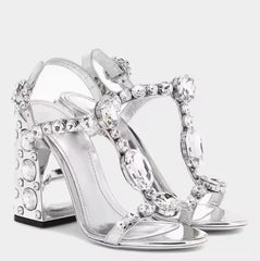 Crystal Embellished Chunky Heel Sandals