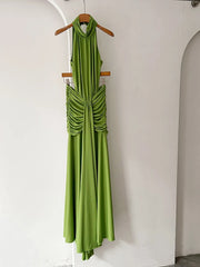 Green High Neck Draped Maxi Dress