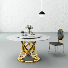 Golden Marble Dining Table and Chairs For Large Family