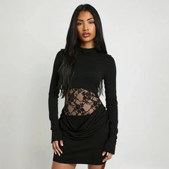 Mini dress with delicate lace accent for quiet-luxury occasion outfits