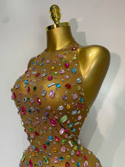 Rhinestone Mesh See-Through Bodysuit