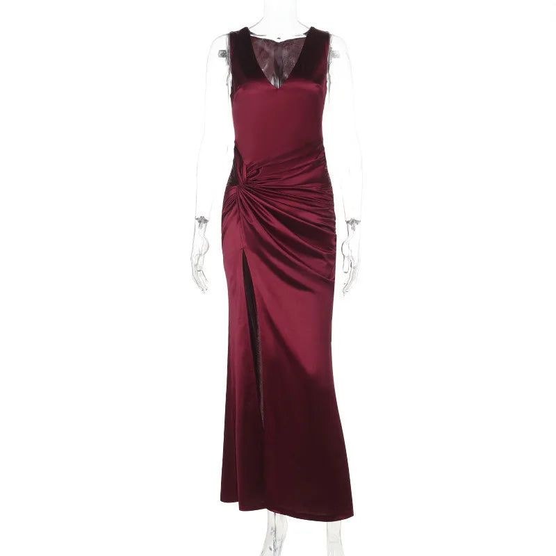 Maroon evening gown on a white background