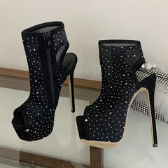 Rhinestone Mesh Peep Toe Booties