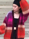 Multicolor Striped Crochet Knit Cardigan