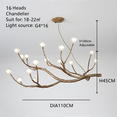Simulation Resin Iron Tree Branch Glass Bubble Led Pendant Chandelier