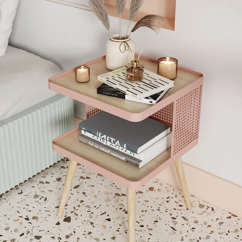 Modern Living Room Cabinet Metal Nightstand Pink - Golden Atelier