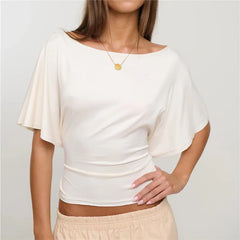 Off Shoulder Boat Neck Crop Top