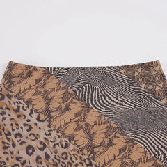 Leopard Patchwork Printed Mesh Midi Skirt