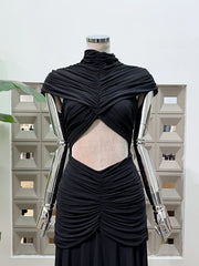 Ruched Cutout High Neck Maxi Dress