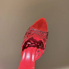 Red Suede Rhinestone Crystal Cutout Stiletto