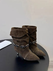 Pointed Toe Wrinkled Ankle Boots