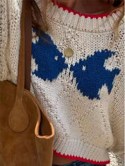 Contrast Seam Jacquard Cropped Sweater
