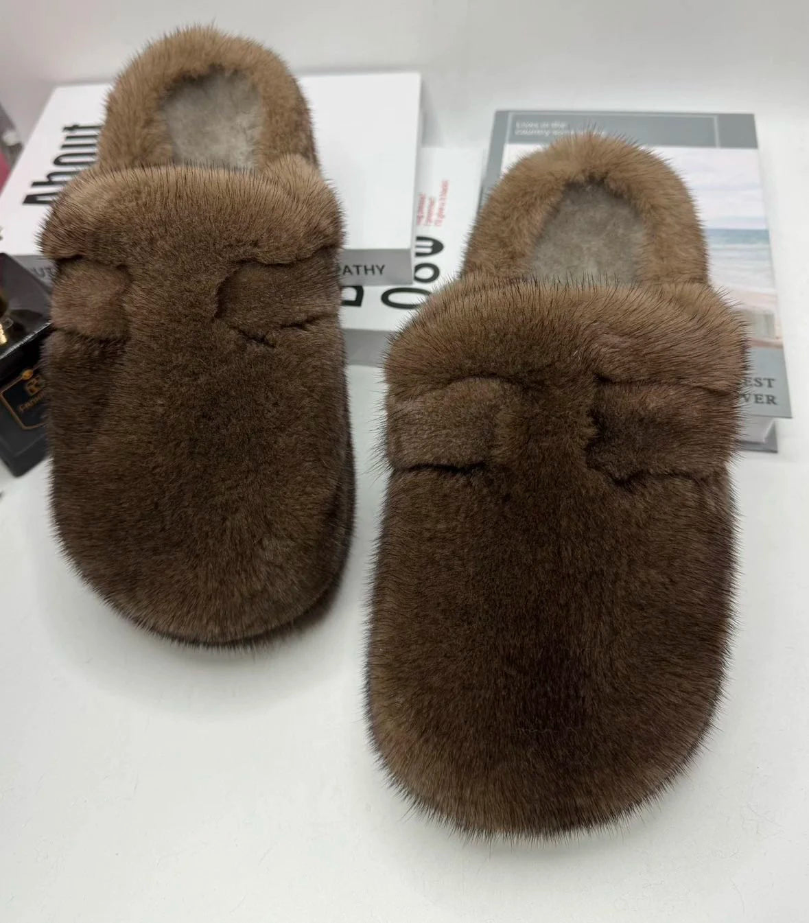 Real Mink Fur Flip Flop Flat Shoes