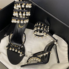 Crystal Pearl Ankle Strap Heels