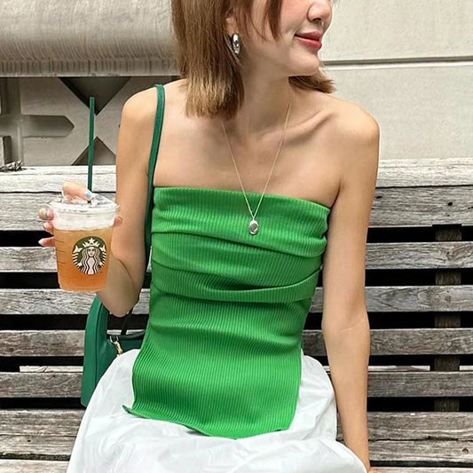 Knitted Solid Color Sleeveless Open Back Splice Crop Top
