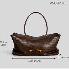 Crocodile embossed leather shoulder bag with dimensions