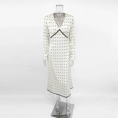 Satin Polka Dot Long Sleeve Midi Dress