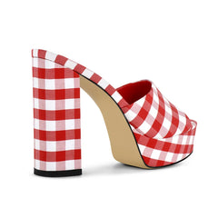 Gingham Platform Block Heel Sandals