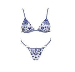White and Blue Patterned Two Piece Swimwear Set
