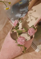 Pink Floral Vine Kitten Heels