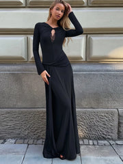 Front Cutout Long Sleeve Maxi Dress