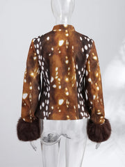 Leopard Print Fur Trim Jacket