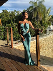 Halter Deep Neck Draped Cut Out Maxi Dress