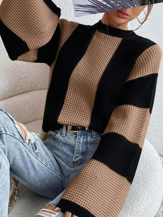 Women's Knitted O-neck Oversized Striped Sweaters 