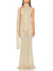 Beige halter neck dress front view