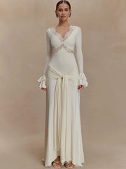 Lace Trim Flare Sleeve Maxi Dress