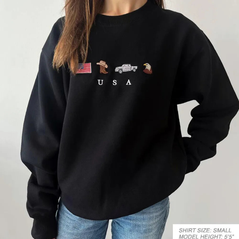 Embroidered Crewneck Thick Fleece Pullover