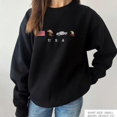 Embroidered Crewneck Thick Fleece Pullover