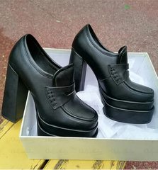 Chunky platform block heel loafers in black