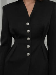 Peplum Waist V-Neck Pearl Button Blazer