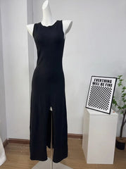 Solid Sleeveless Slit Knit Maxi Dress