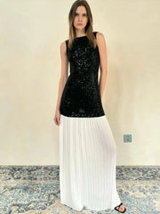 Sequined Patchwork Backless Long Dress