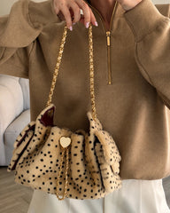Leopard Print Faux Fur Bucket Bag