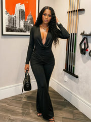 Draped Plunge Flared Jumpsuit