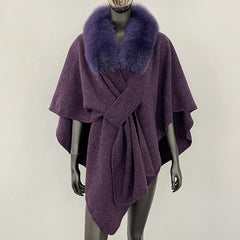 Fur Collar Knit Poncho