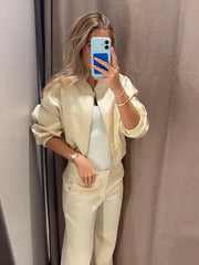 Ribbed hem bomber jacket, side profile