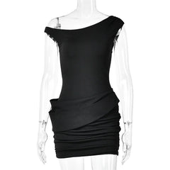 Inclined Shoulder Ruched Mini Dress