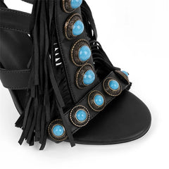 Fringe Jewel Tassel Rivet Stiletto Ankle Boots