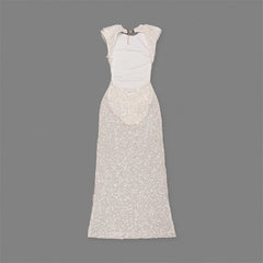 White Sequined Backless Gown Dress
