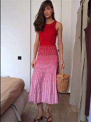 Colorblock Ribbed Knit Midi Dress